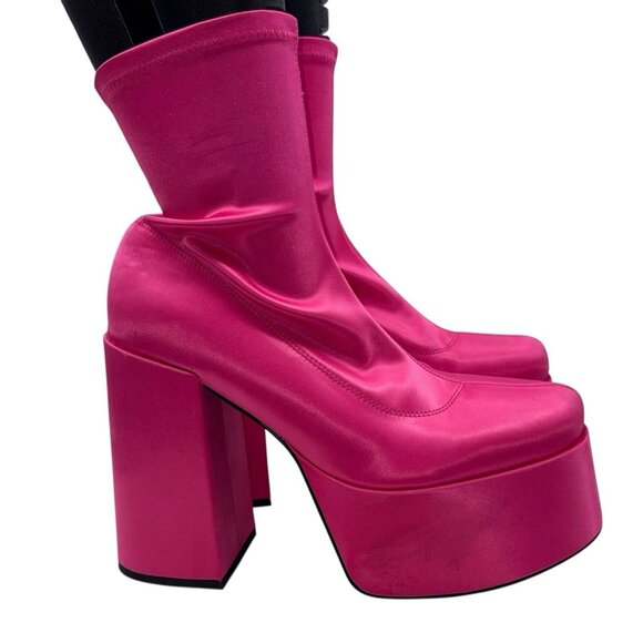 Steve Madden Pink Platform Boots Sz 9 M Sock Pull On Barbie Chunky Heel - Picture 5 of 16
